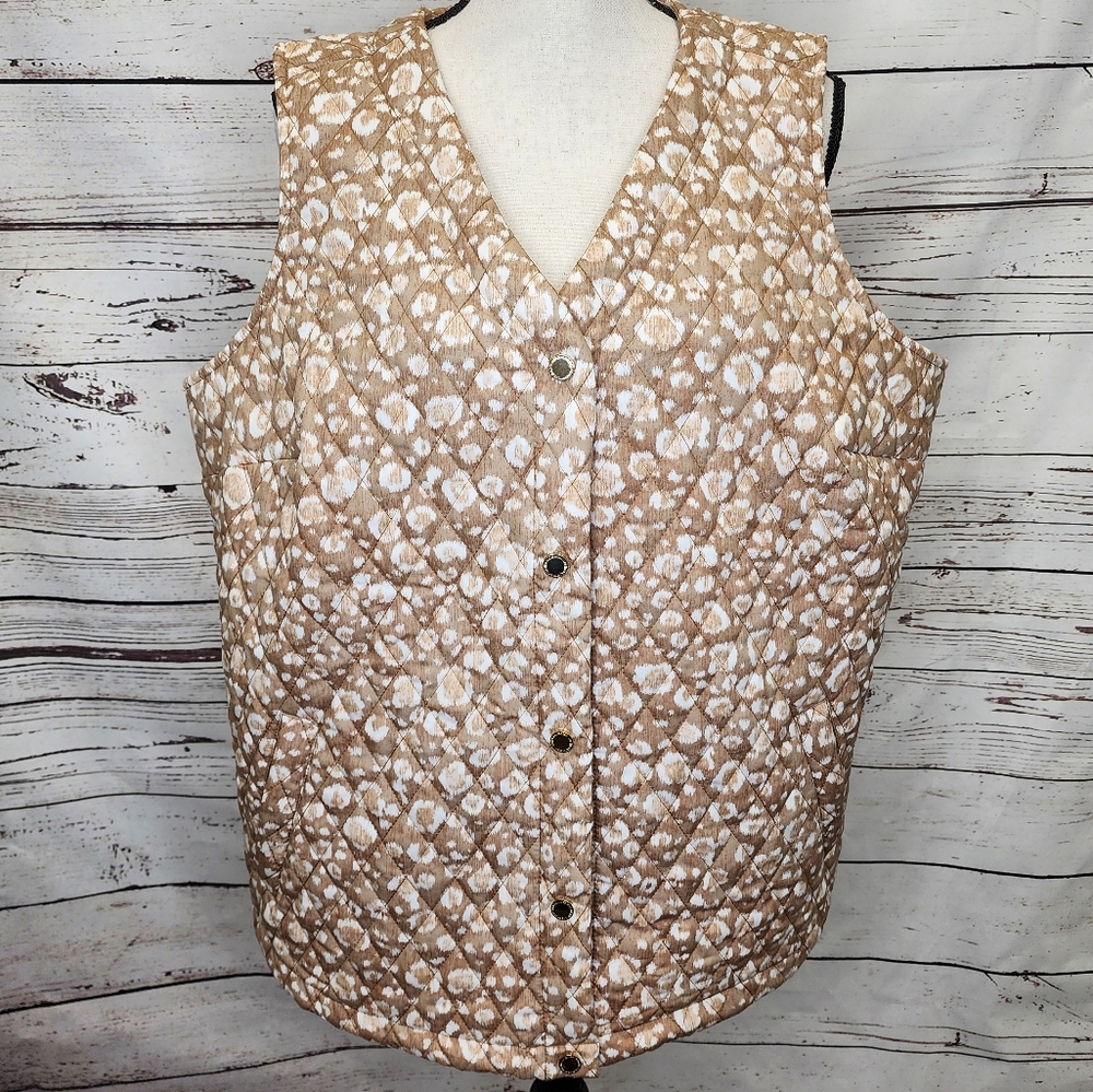 Isaac‎ Mizrahi Live Beige Cotton Quilted Vest Size 1X